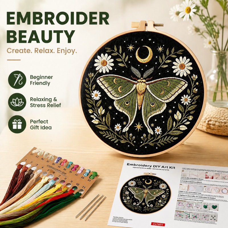Cross Stitch Stamped Kits Beginners - طقم تطريز يدوي بتصميم فراشة وزهرة،