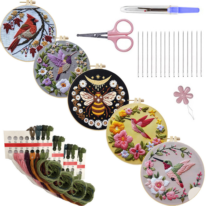 Cross Stitch Stamped Kits Beginners - طقم تطريز الطائر الطنان للمبتدئين أنماط