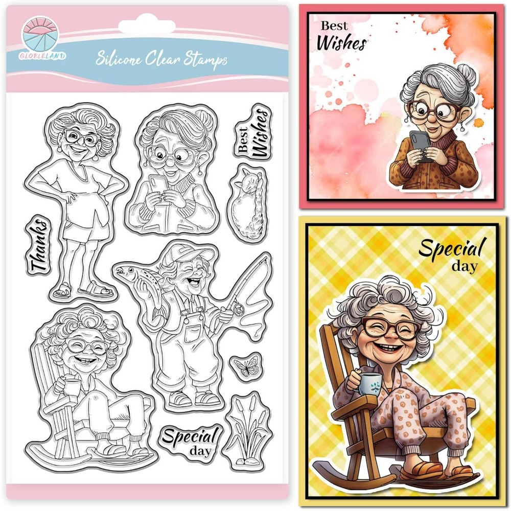 Clear Silicone Stamps For Card Making - يبتسم سيدة تبلغ من العمر واضح