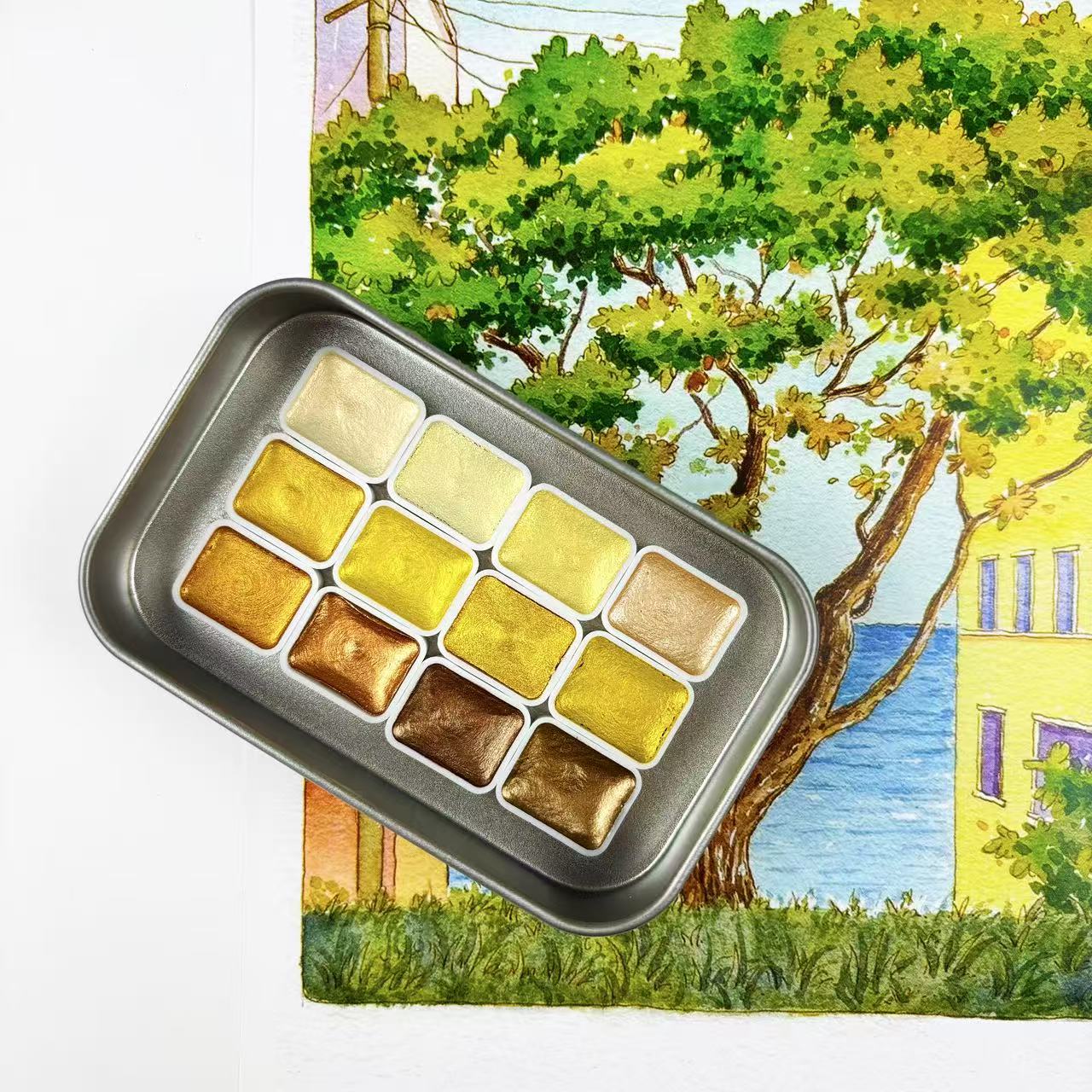 Watercolor Paint Set Solid Pigment - مجموعة كاملة من أصباغ الألوان المائية